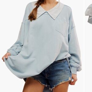 Light Blue Oversized Sweatshirt and Denim Shorts